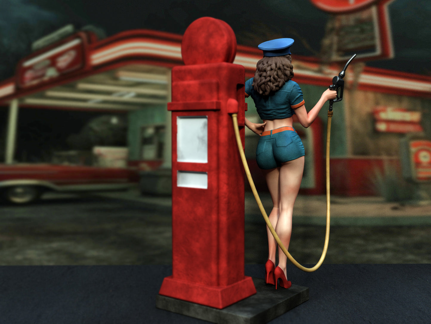 3981 Mobil Gas Pump Girl Pin Up NSFW - STL 3D Print Files