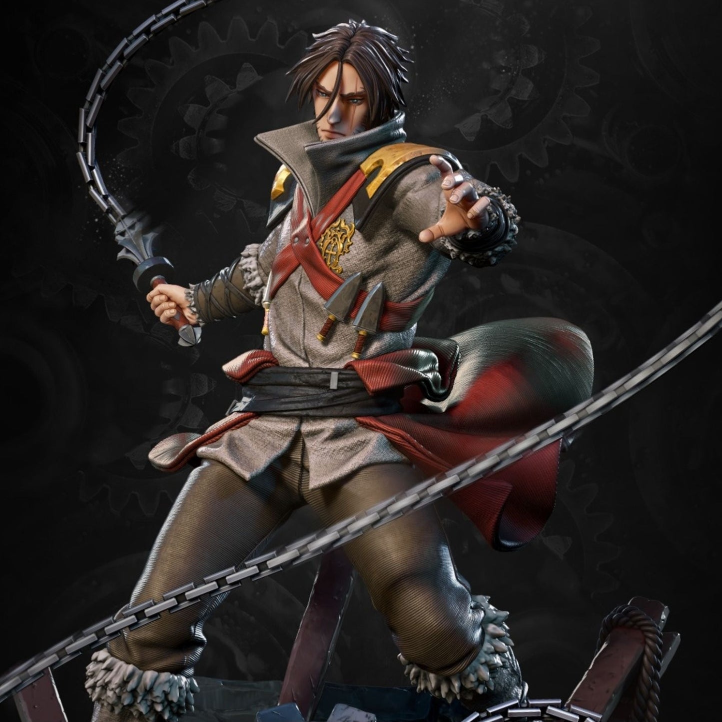 Figurine of a warrior with a sword on a dark background