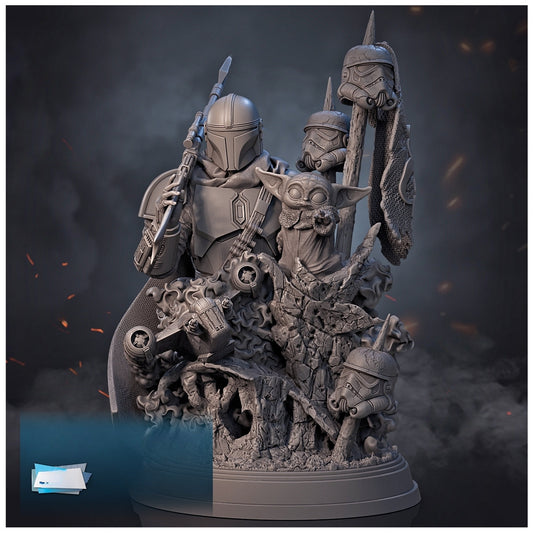 1318 Mandalorian and Baby Yoda DIORAMA - The Mandalorian - STL 3D Print Files