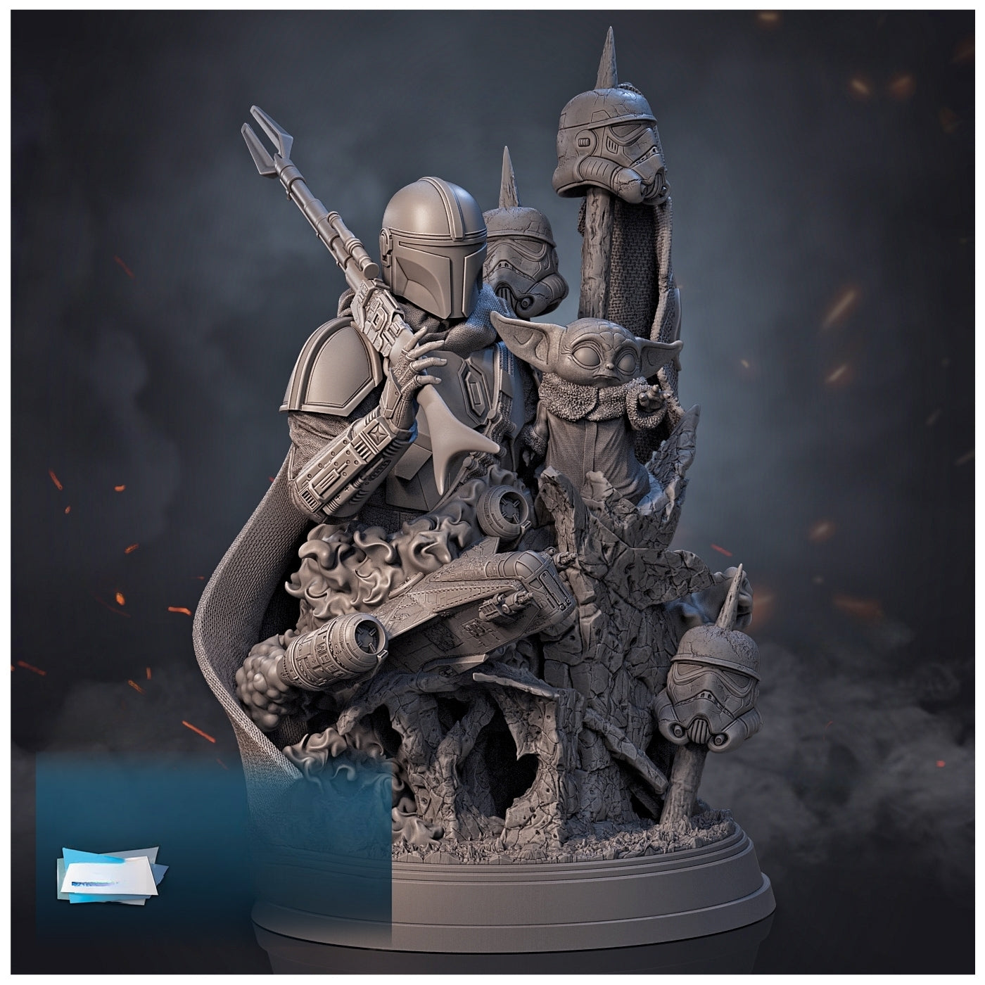 1318 Mandalorian and Baby Yoda DIORAMA - The Mandalorian - STL 3D Print Files