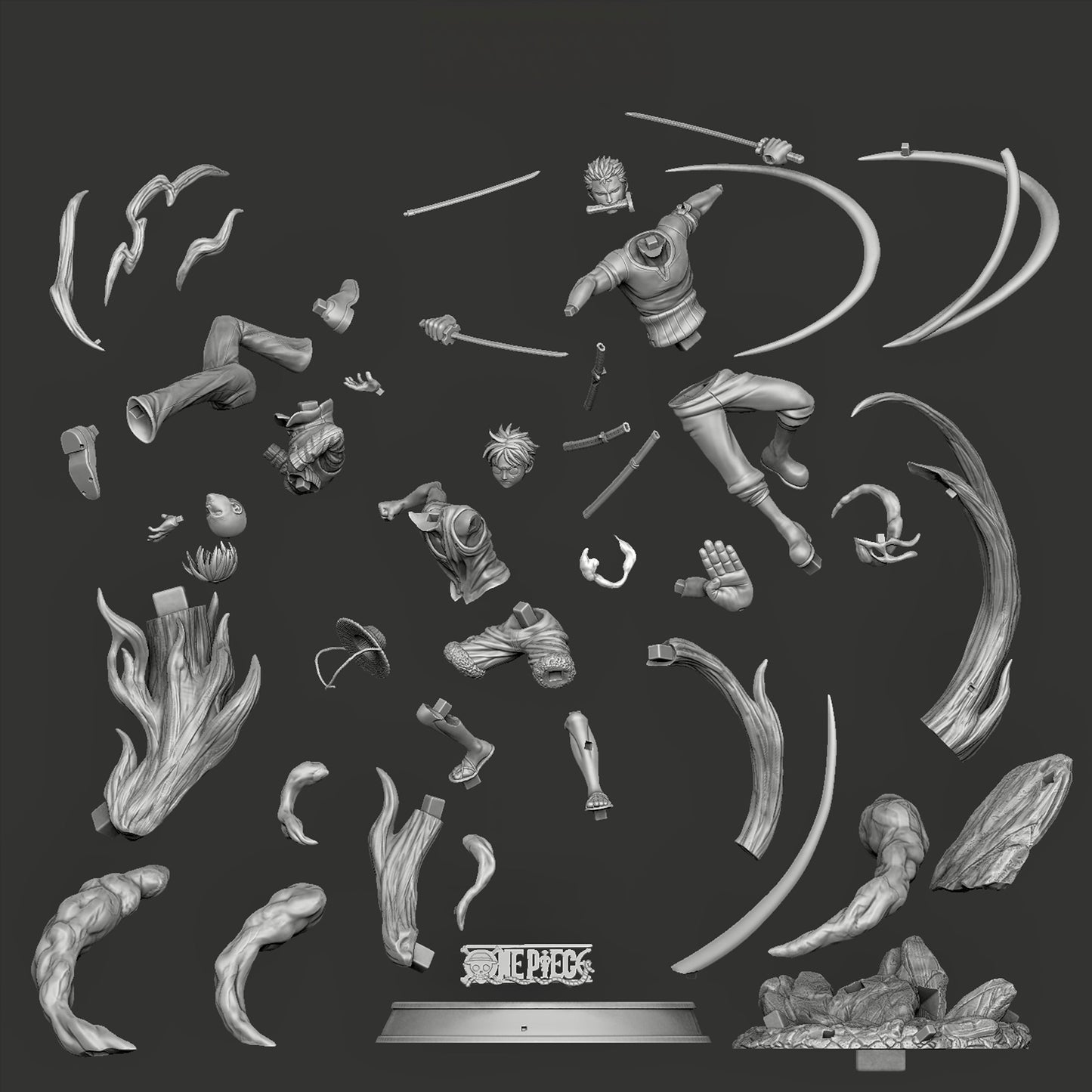 ONE PIECE Diorama - Sanji Roronoa Zoro Monkey D. Luffy - STL 3D Print Files