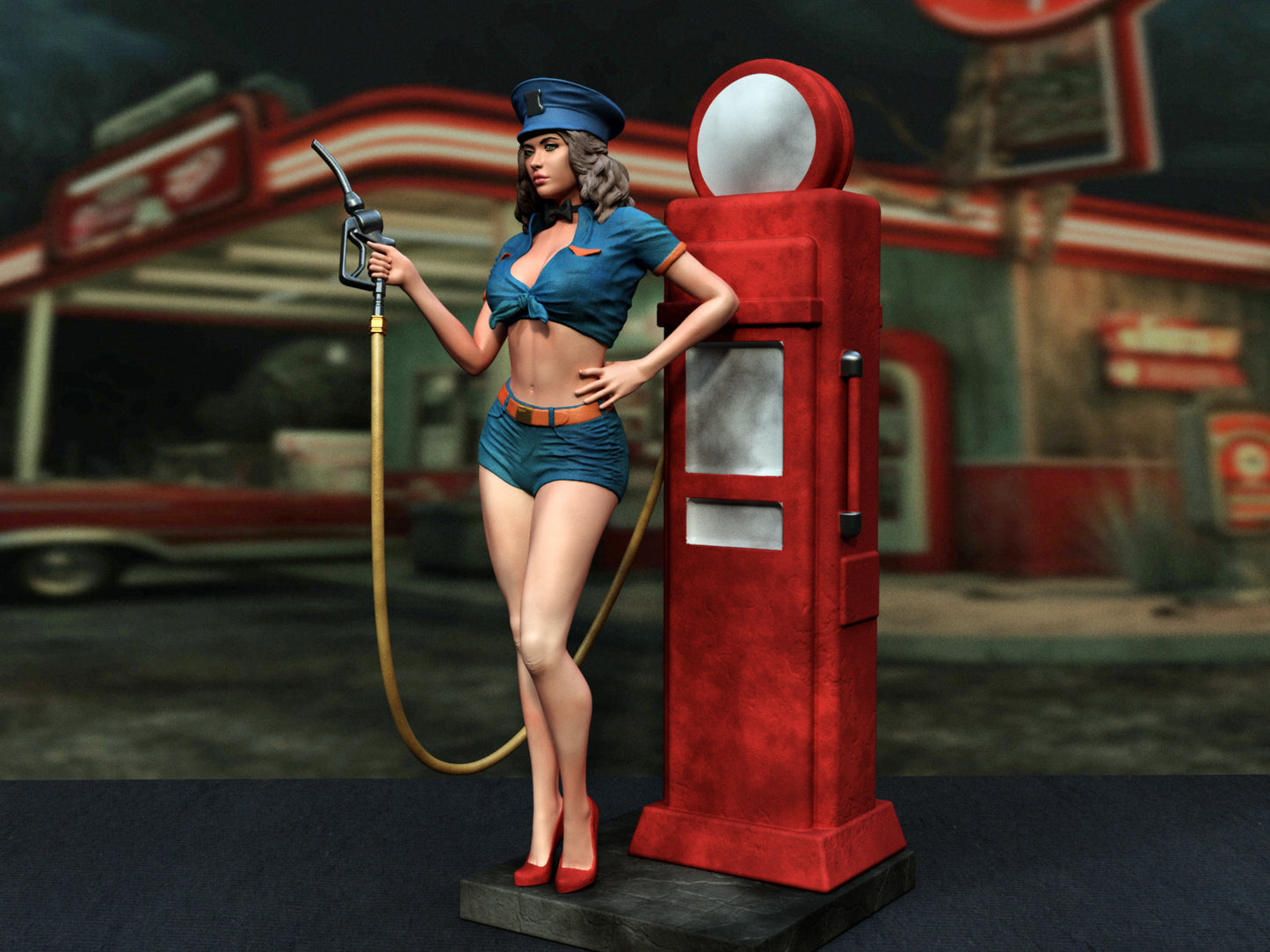 3981 Mobil Gas Pump Girl Pin Up NSFW - STL 3D Print Files