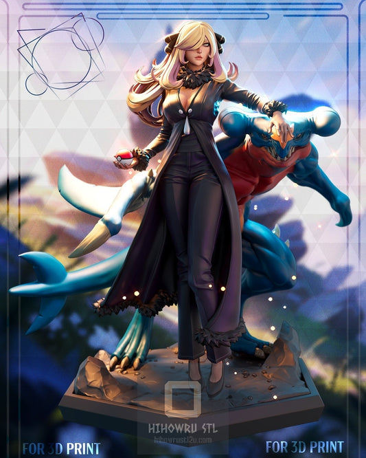 4900 Cynthia AND Garchomp - Pokemon - STL 3D Print Files