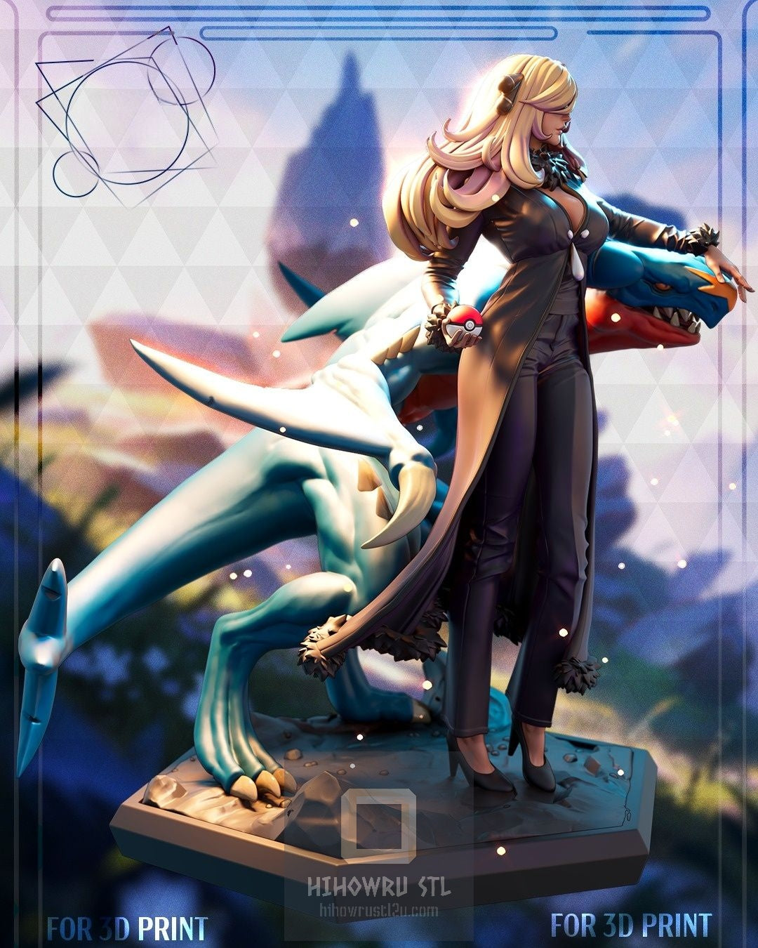 4900 Cynthia AND Garchomp - Pokemon - STL 3D Print Files