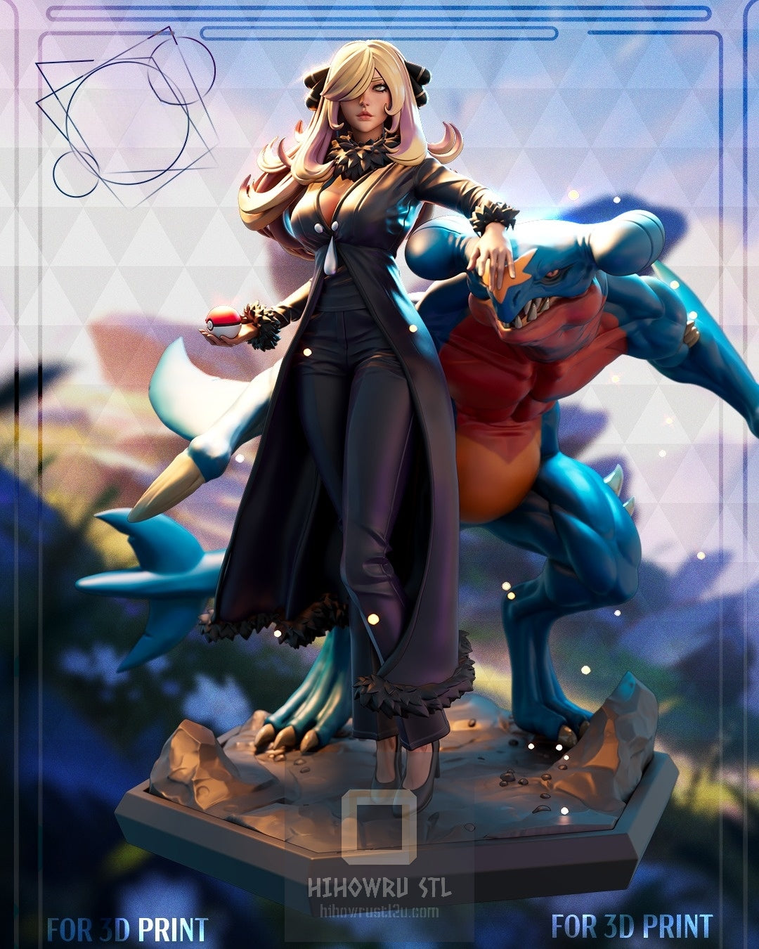 4900 Cynthia AND Garchomp - Pokemon - STL 3D Print Files