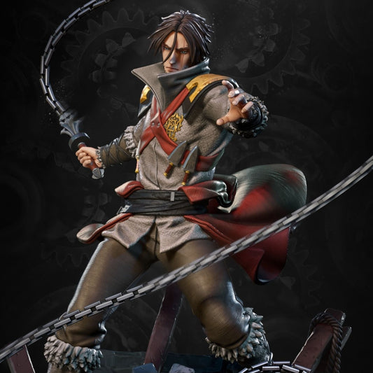 Figurine of a warrior with a sword on a dark background