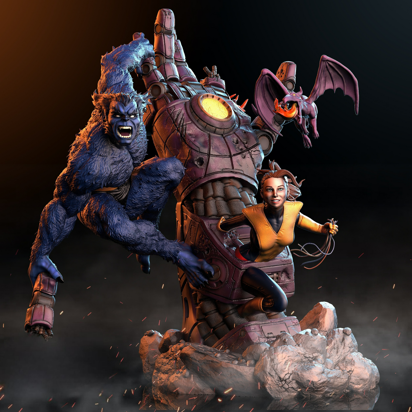 2544 Beast, Shadowcat & Lockheed DIORAMA - X-MEN - STL 3D Print Files