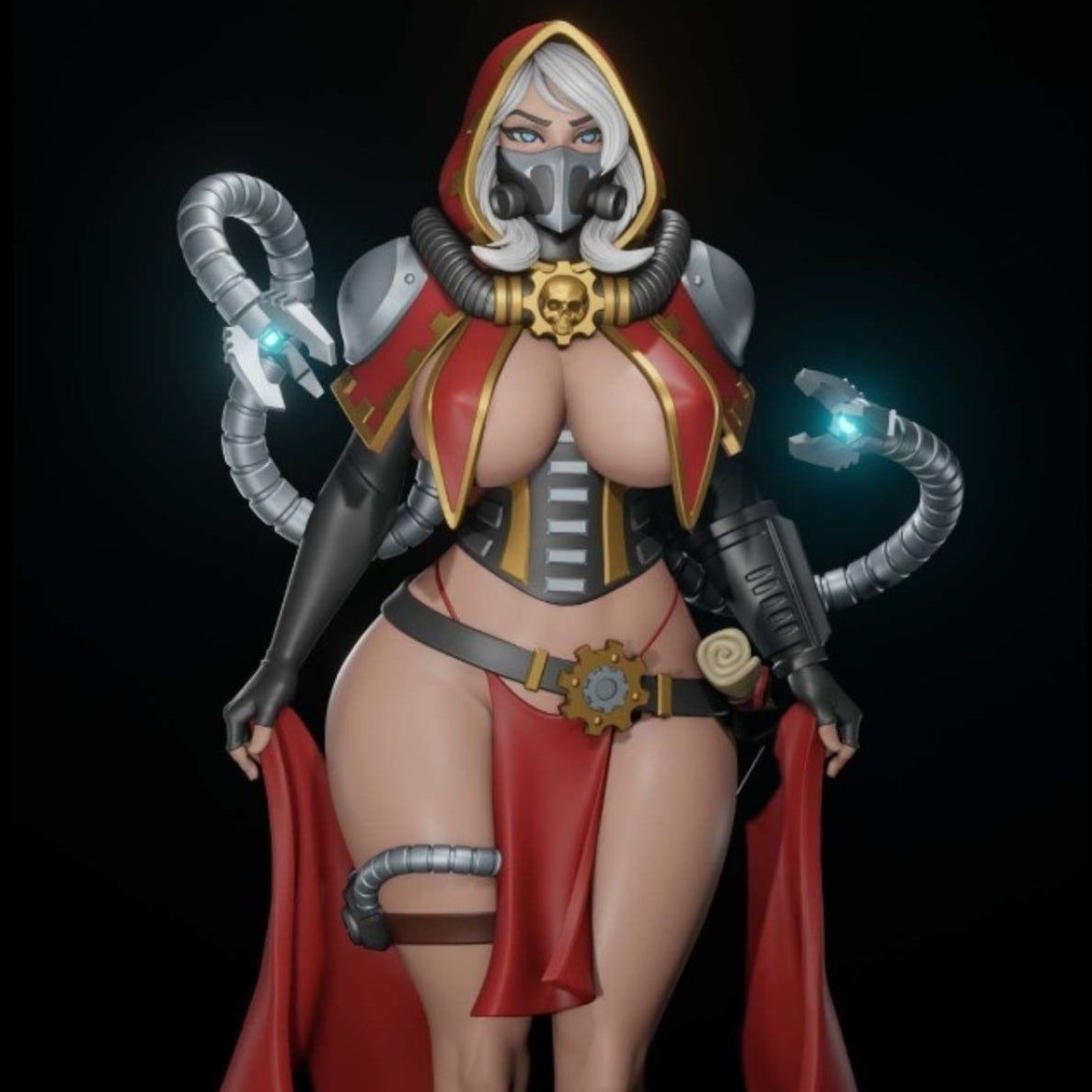 Statue of a character in fantasy attire with a dark background