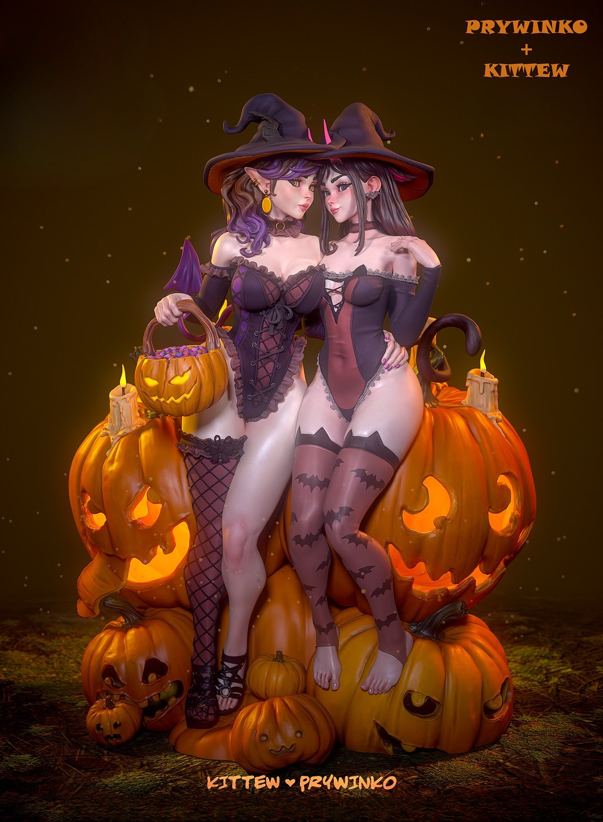 2981 Prywinko and Kittew - Halloween Pinup - STL 3D Print Files