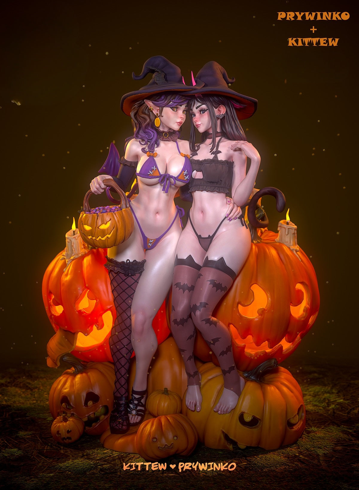 2981 Prywinko and Kittew - Halloween Pinup - STL 3D Print Files