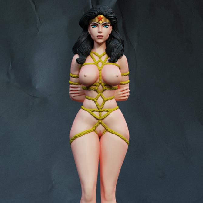 Statue of a female superheroine with a dark background