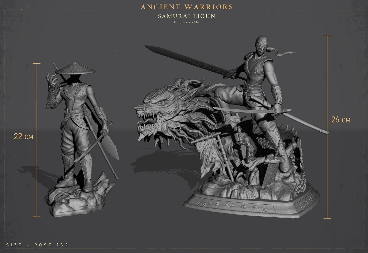 Ancient Warriors with Dragon - STL 3D Print Files