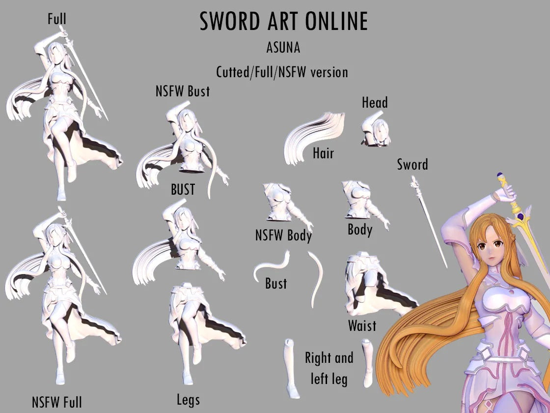 Yuuki Asuna NSFW - Sword Art Online  - STL 3D Print Files