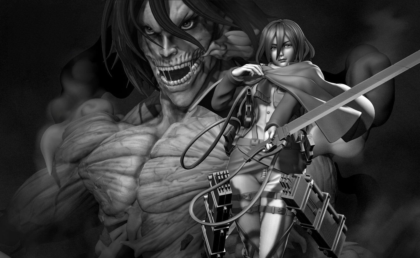 Mikasa Ackerman and Eren Titan - Attack on Titan - STL 3D Print Files