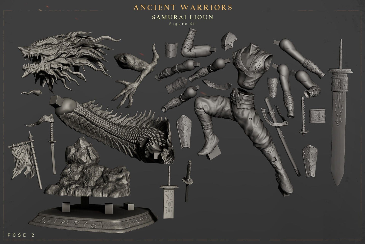 Ancient Warriors with Dragon - STL 3D Print Files