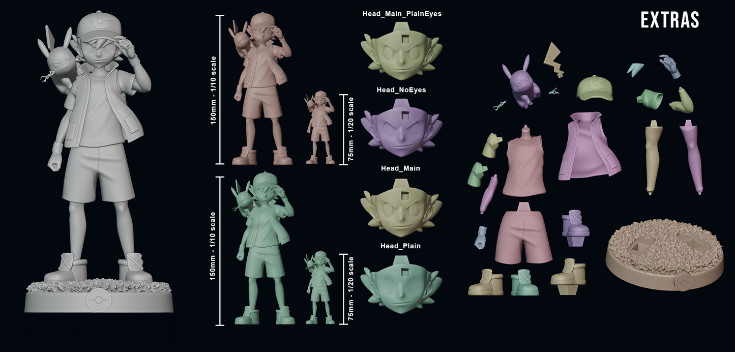 Ash and Pikachu - Pokemon - STL 3D Print Files