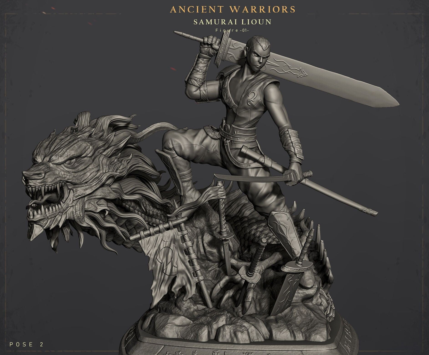 Ancient Warriors with Dragon - STL 3D Print Files