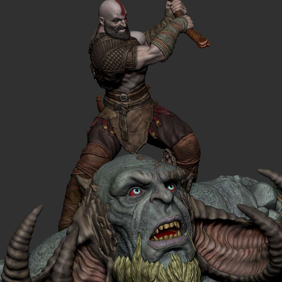 Kratos VS Troll - God of War Diorama - STL 3D Print Files