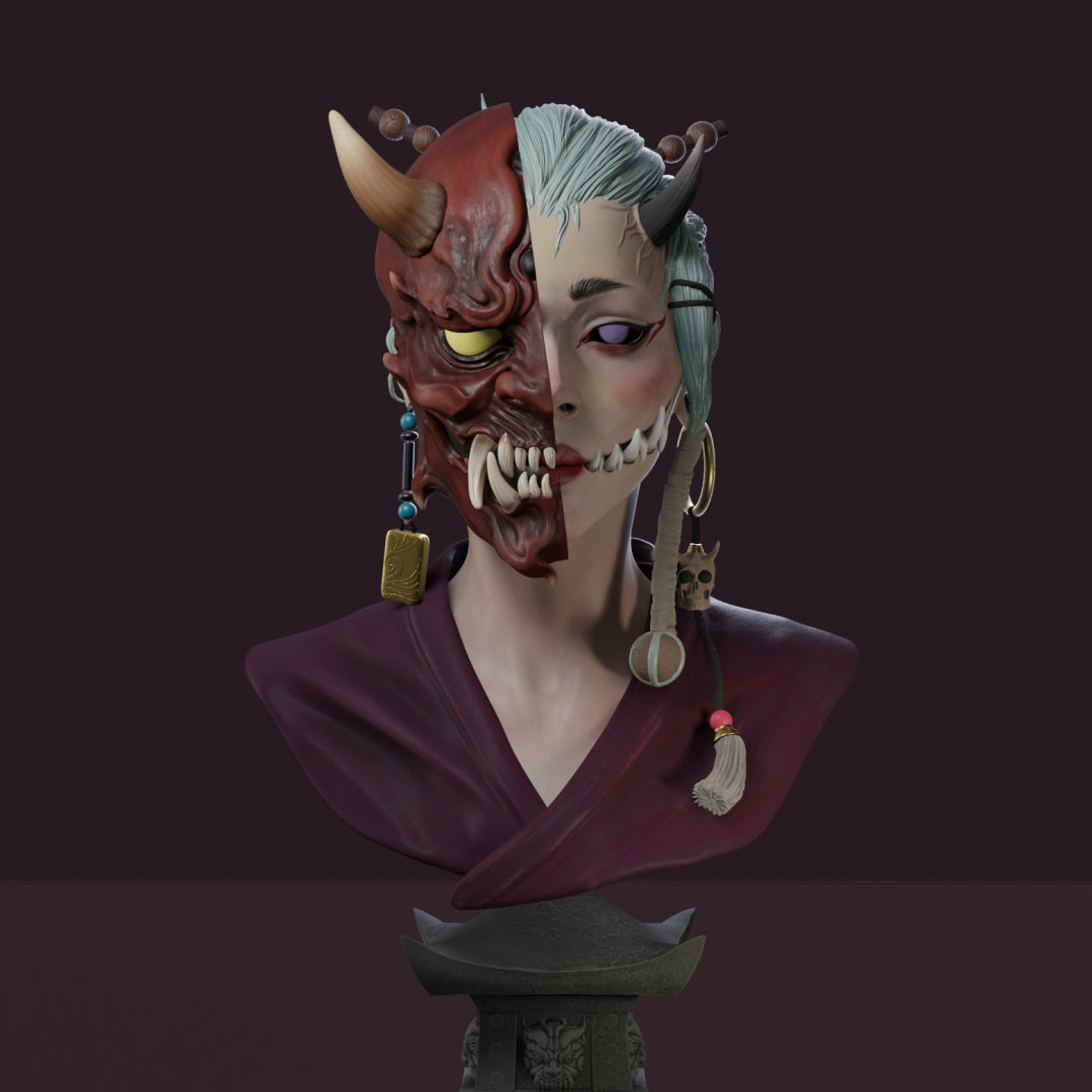 Ghost Girl With Hannya Mask Bust - STL 3D Print Files